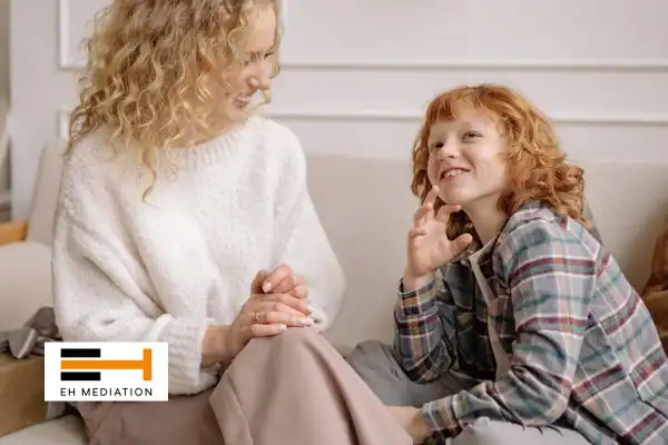 Happy mother and child after sorting child arrangements mediation  Kingston upon Thames